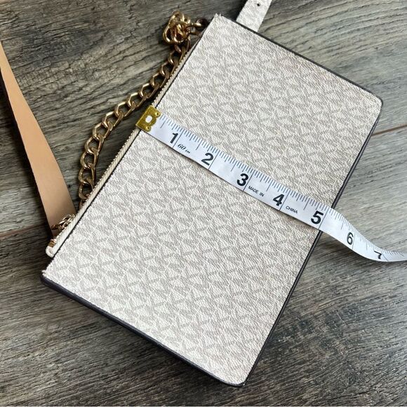 Michael Kors Mini Belt Bag Wristlet Purse Medium Cream Grey Tan Vegan Leather - Picture 7 of 12